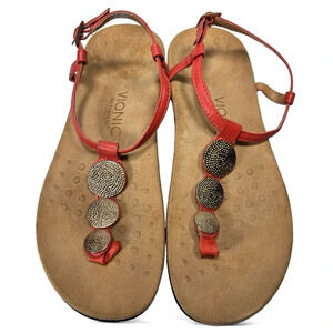 Vionic Orthaheel Coral Leather Lizbeth Slingback Flat Thong Sandals Size‎ 8
